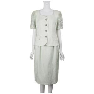 RICKIE FREEMAN for TJ Nites 2pc Set Size 8 Green Jacquard Metallic Jacket Skirt